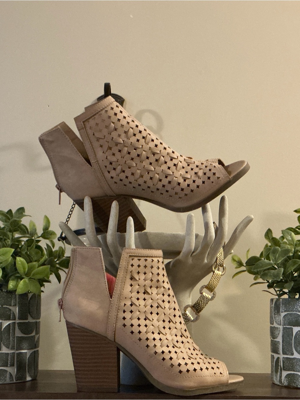 Maurices Blush Perforated Peep-Toe Block Heel Booties